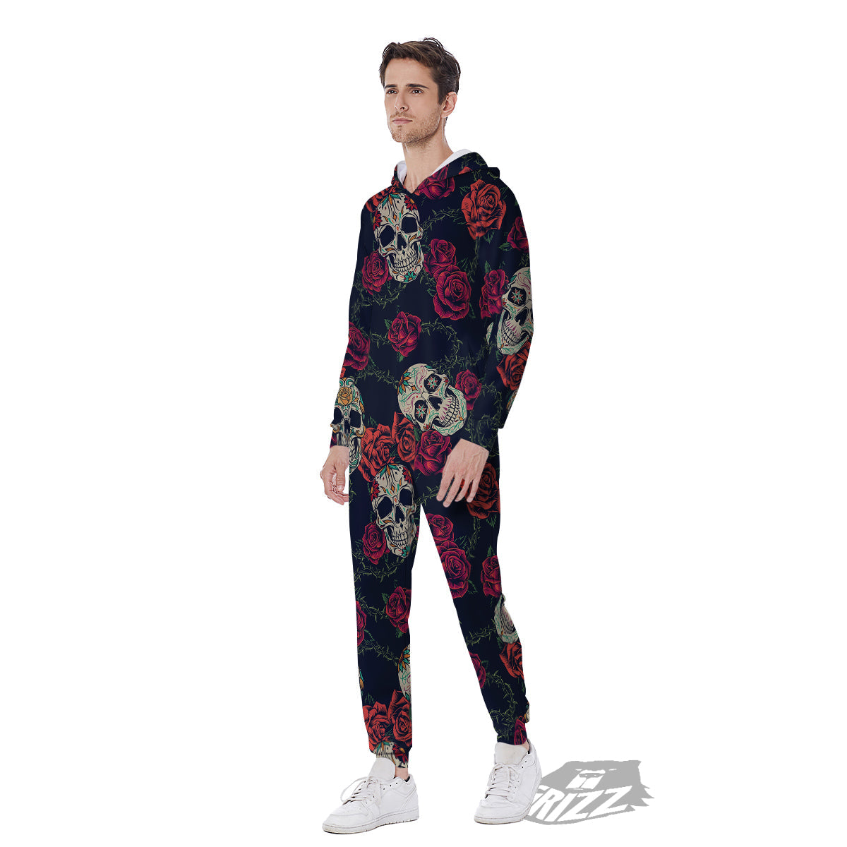 Skull Flowers Vintage Print Pattern Men's Jumpsuit-grizzshop