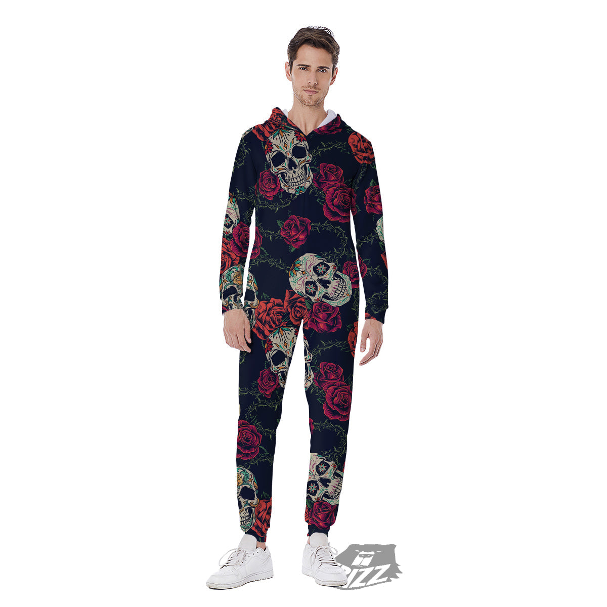 Skull Flowers Vintage Print Pattern Men's Jumpsuit-grizzshop