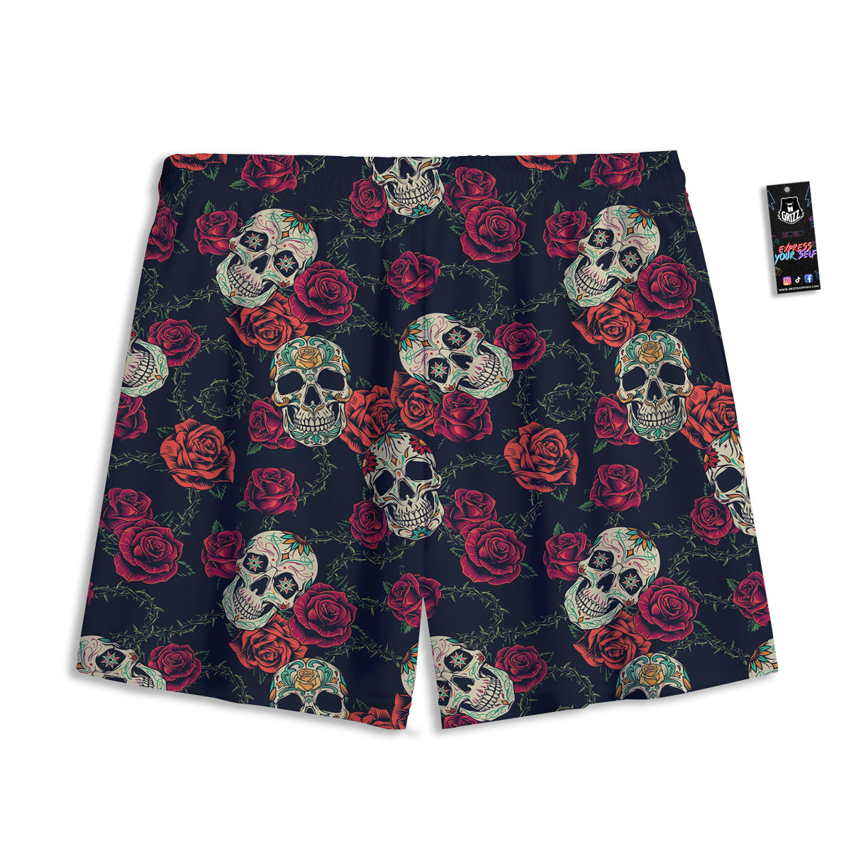 Skull Flowers Vintage Print Pattern Mesh Shorts