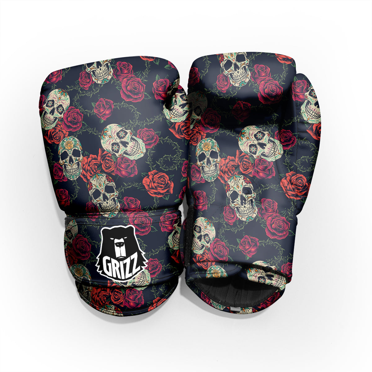 Skull Flowers Vintage Print Pattern Sparring Gloves-grizzshop