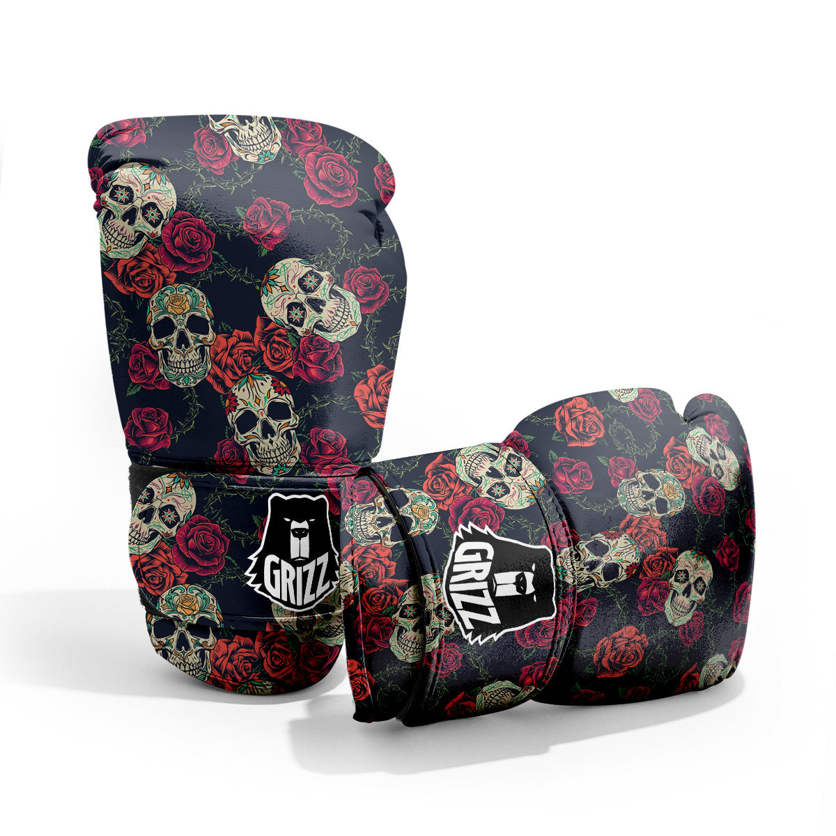 Skull Flowers Vintage Print Pattern Sparring Gloves-grizzshop