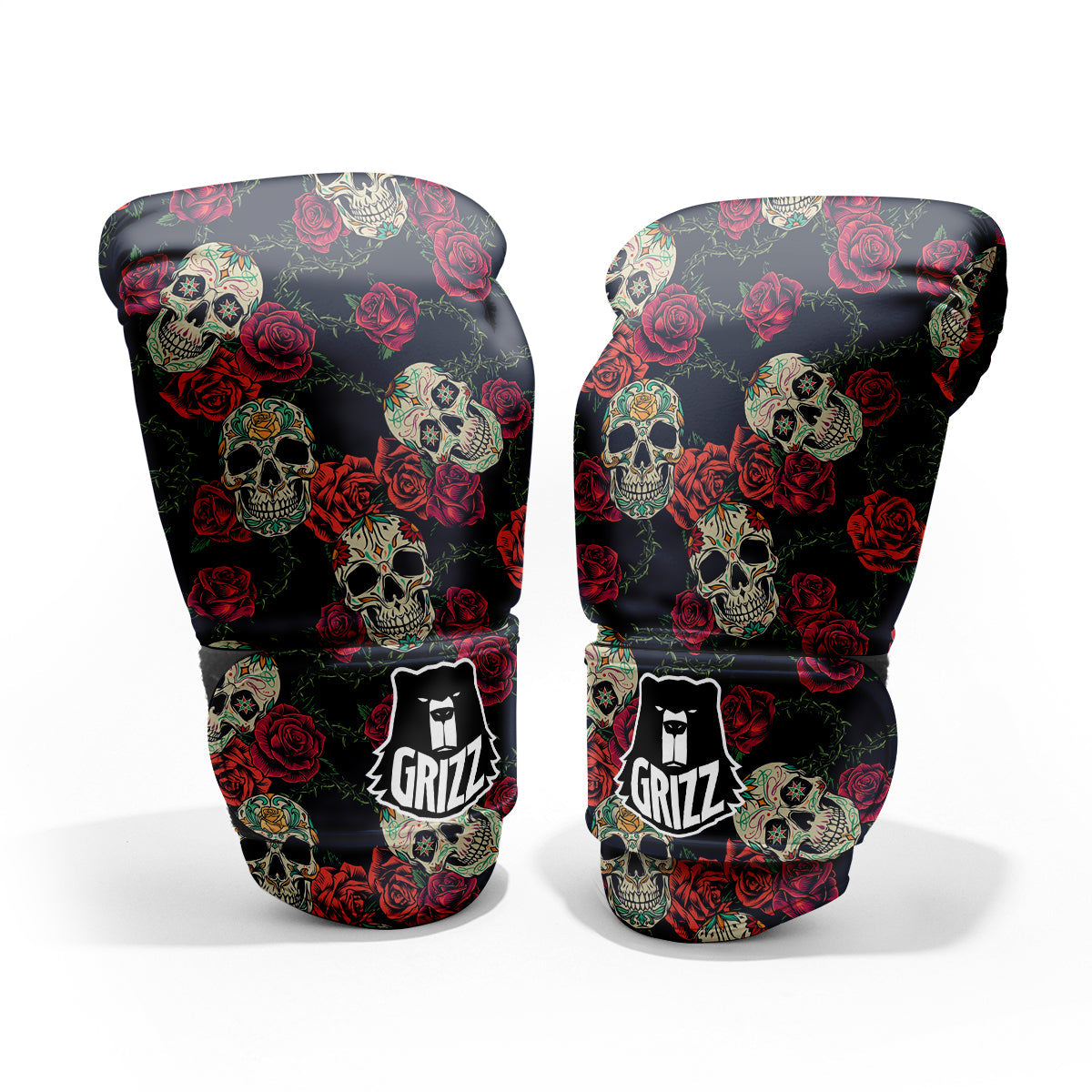 Skull Flowers Vintage Print Pattern Sparring Gloves-grizzshop