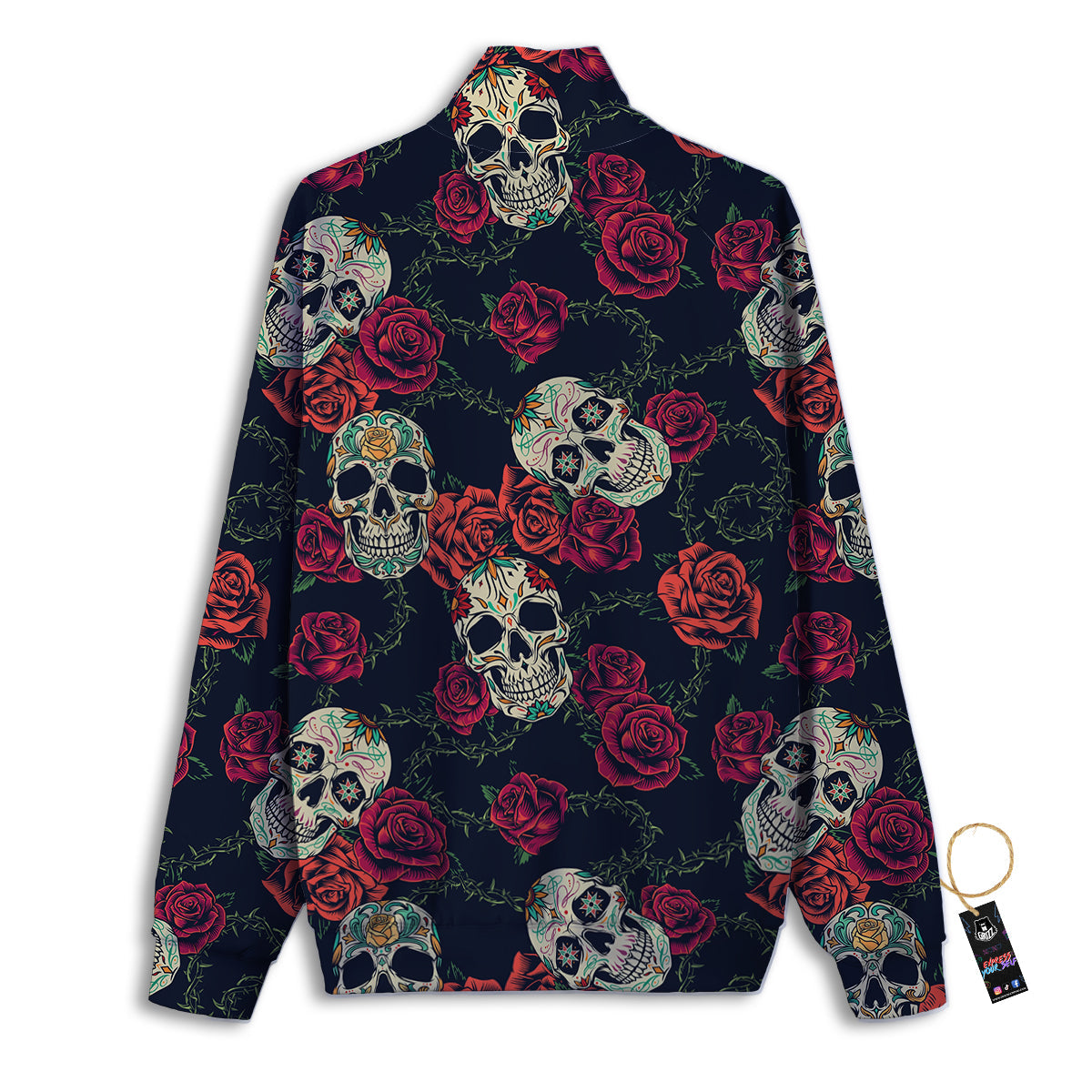 Skull Flowers Vintage Print Pattern Track Jacket-grizzshop