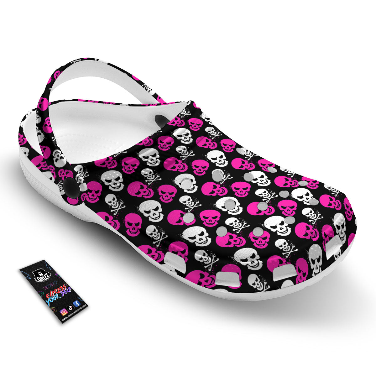 Skull Girly Emo Print Pattern Clog-grizzshop