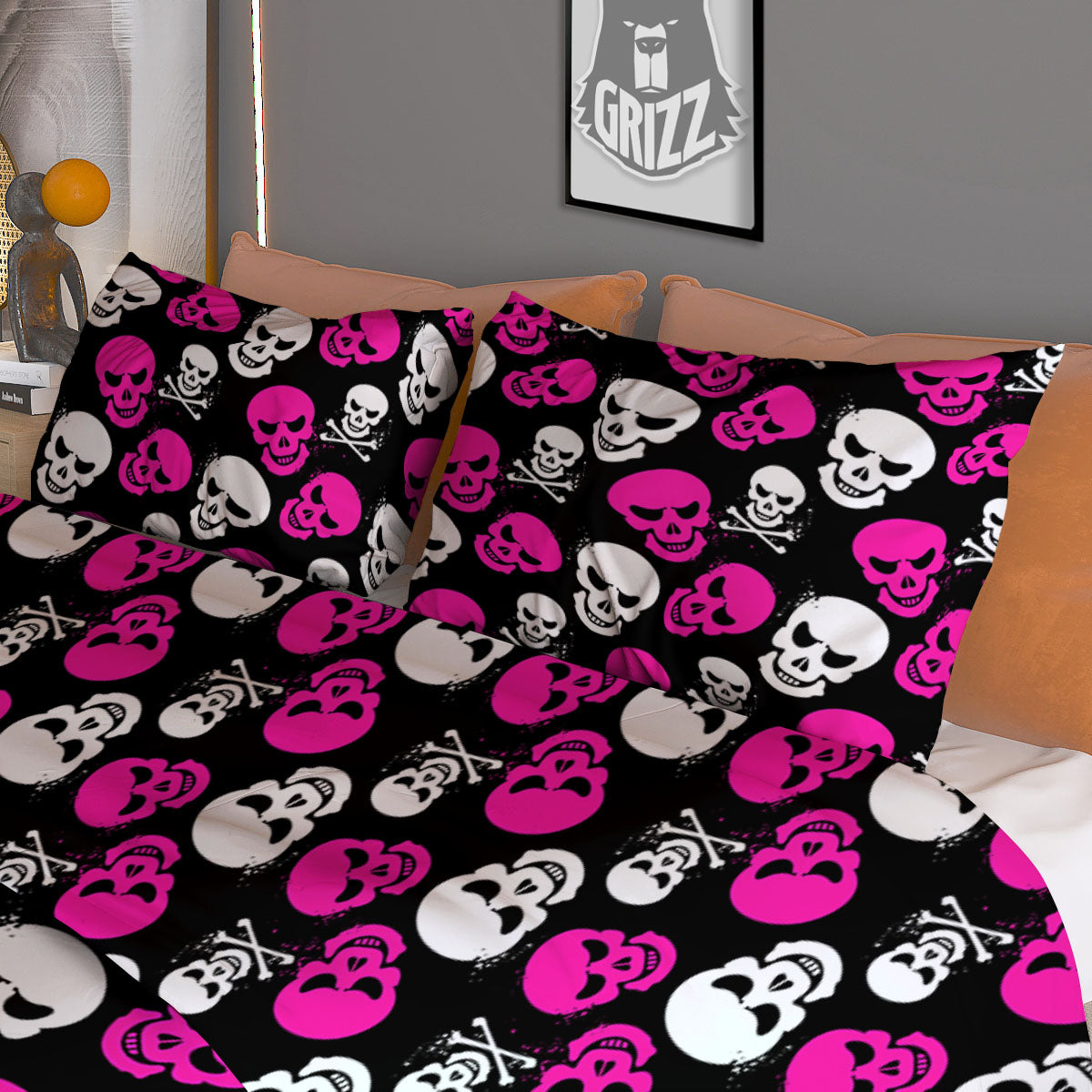 Skull Girly Emo Print Pattern Duvet Cover Bedding Set