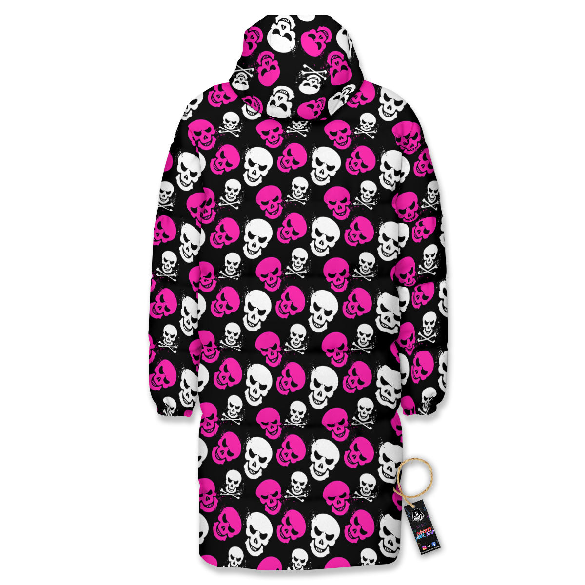 Skull Girly Emo Print Pattern Long Down Jacket-grizzshop