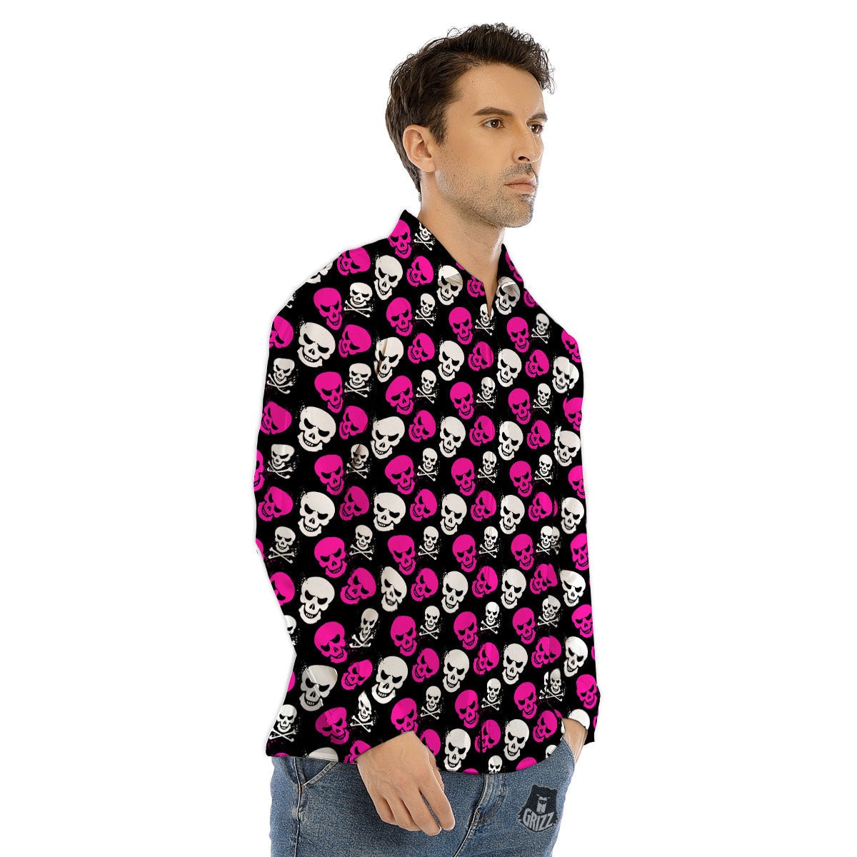 Skull Girly Emo Print Pattern Men's Dress Shirts-grizzshop