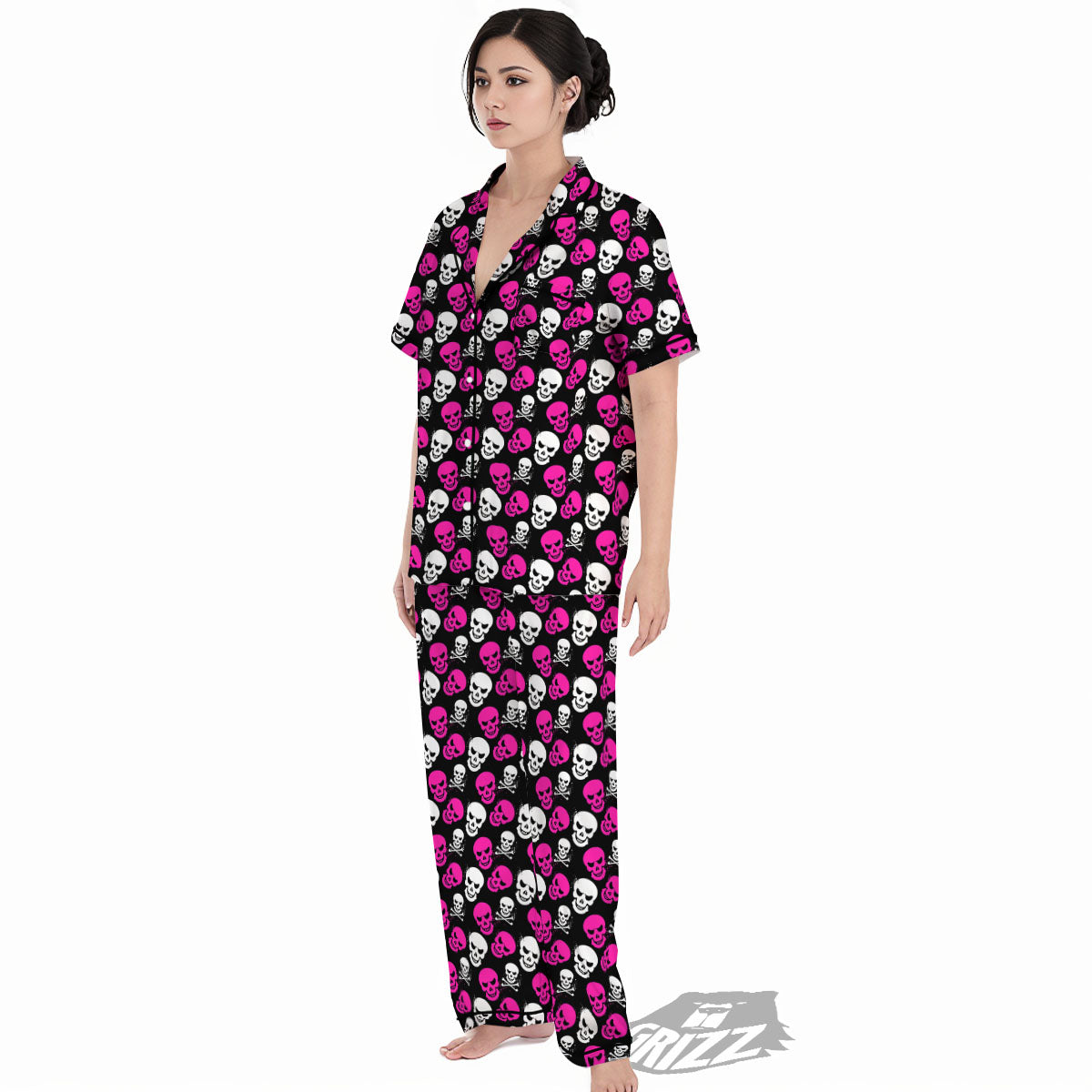 Skull Girly Emo Print Pattern Women's Pajamas Set-grizzshop