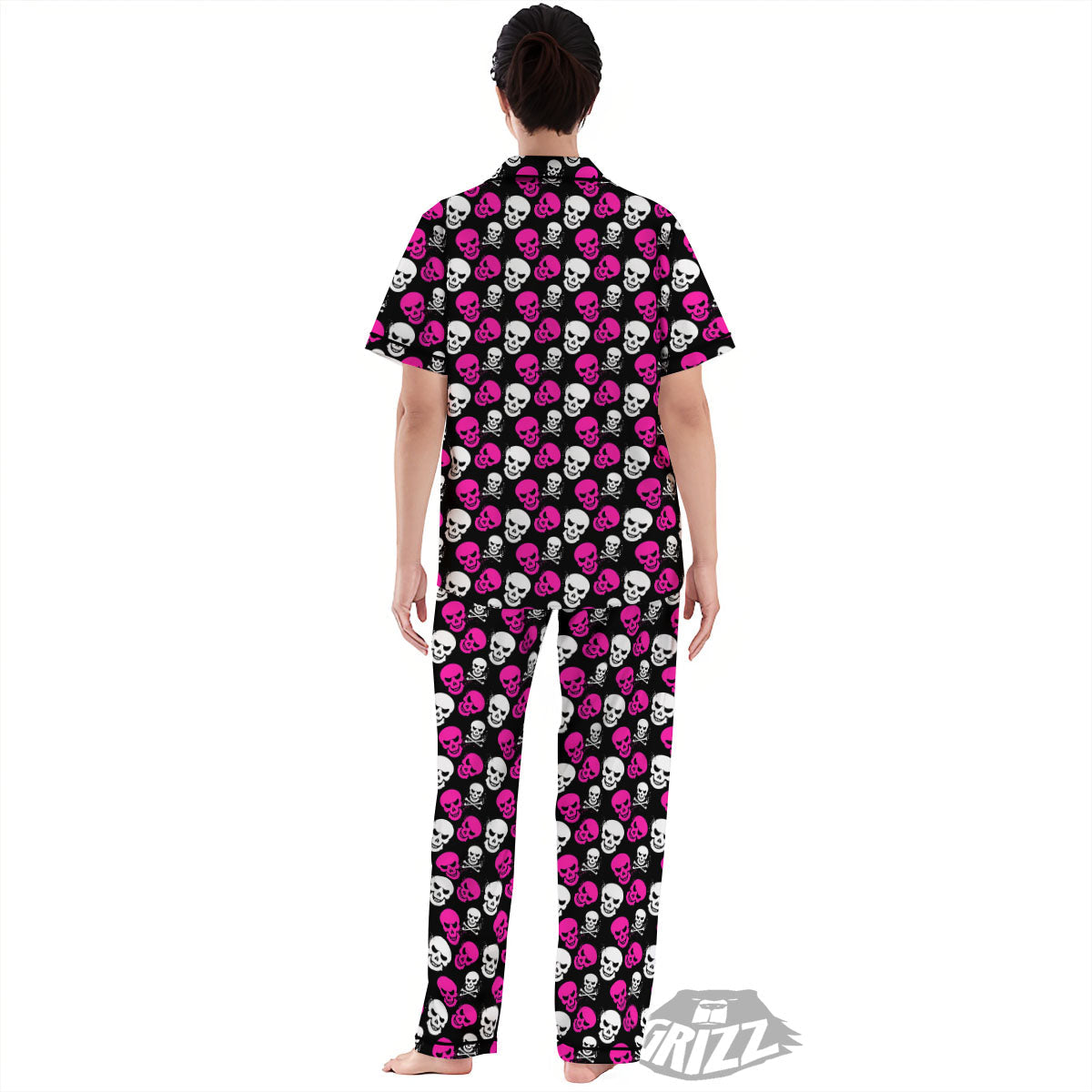 Skull Girly Emo Print Pattern Women's Pajamas Set-grizzshop