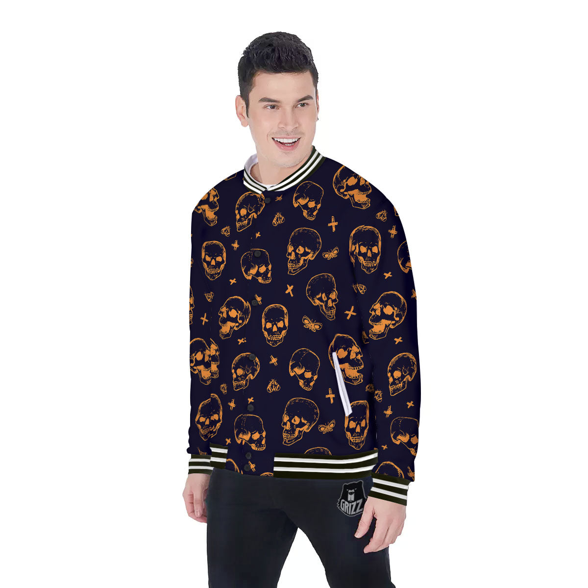 Skull Halloween Print Pattern Baseball Jacket-grizzshop