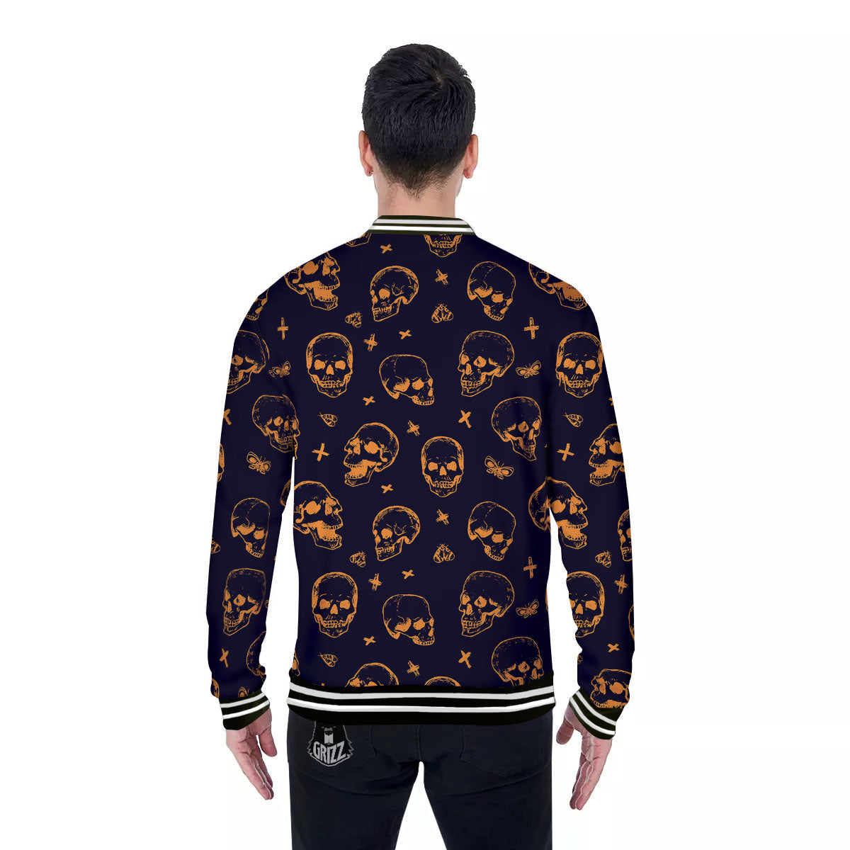 Skull Halloween Print Pattern Baseball Jacket-grizzshop