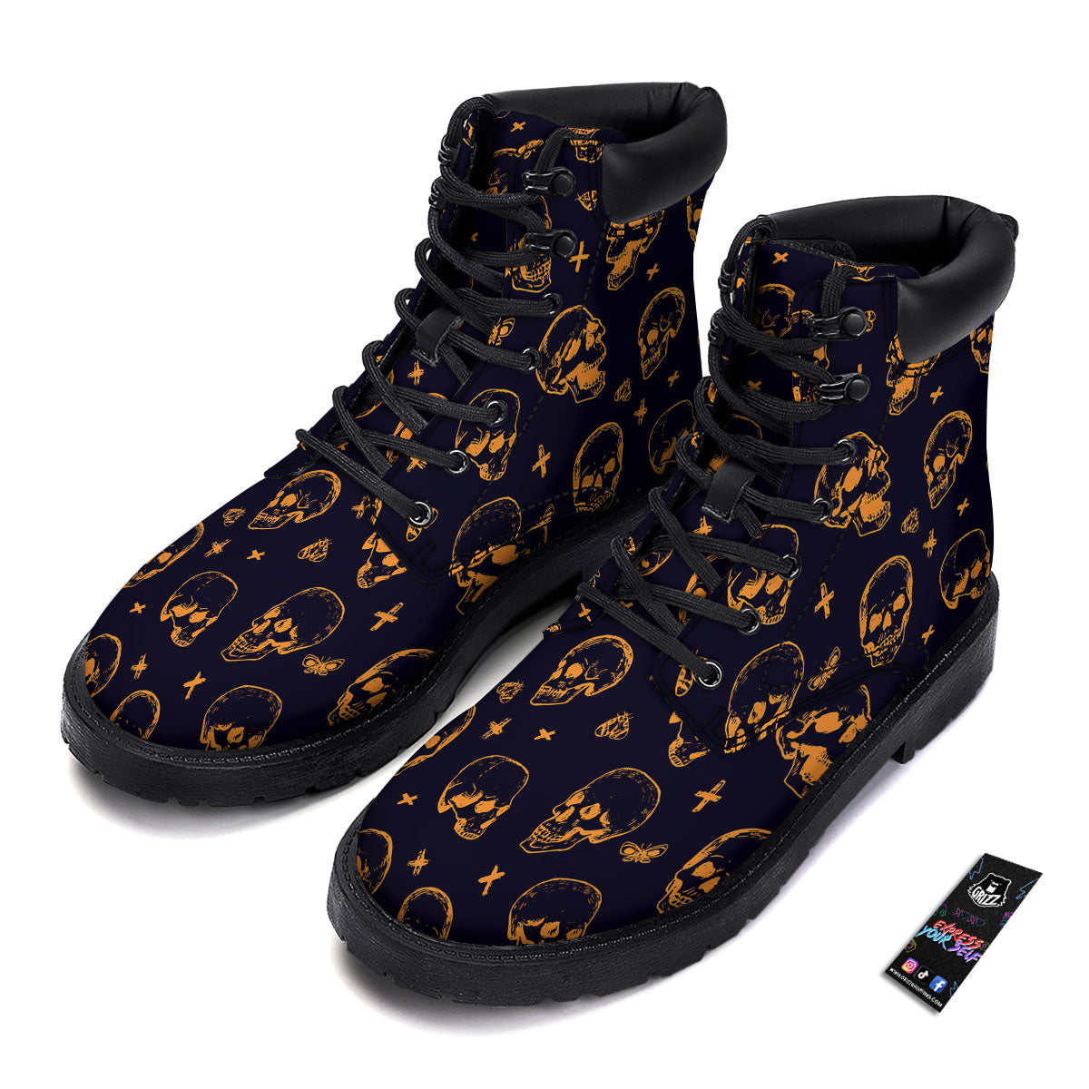Skull Halloween Print Pattern Boots-grizzshop