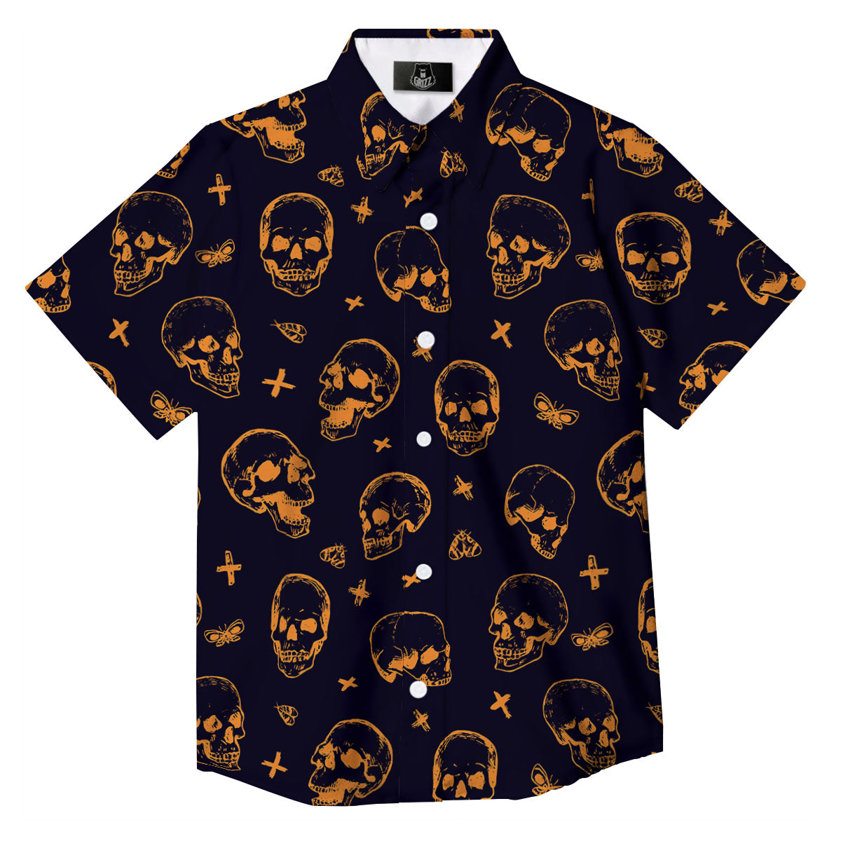 Skull Halloween Print Pattern Button Up Shirt-grizzshop