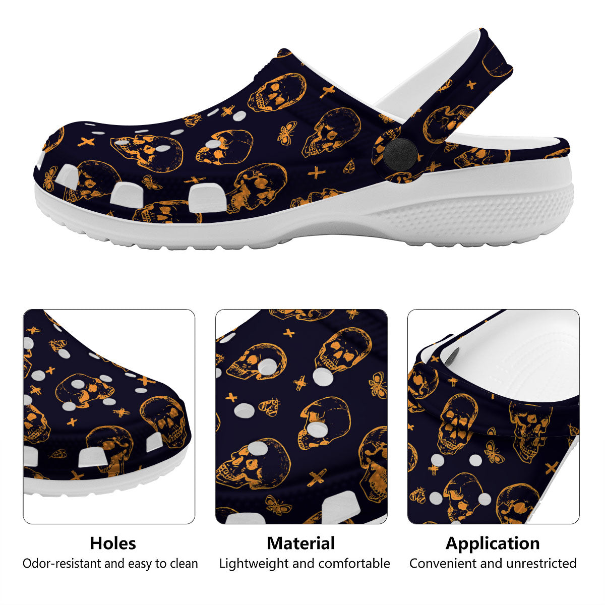Skull Halloween Print Pattern Clog-grizzshop