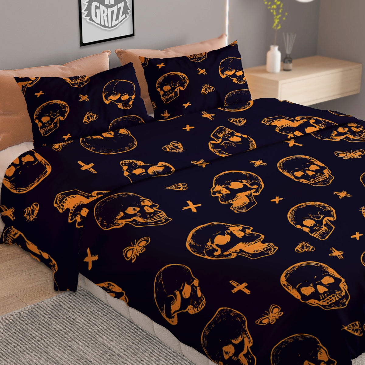 Skull Halloween Print Pattern Duvet Cover Bedding Set