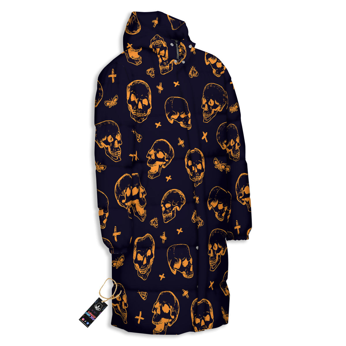 Skull Halloween Print Pattern Long Down Jacket-grizzshop
