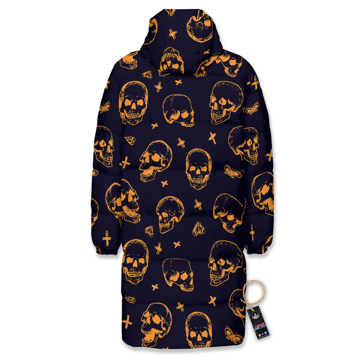 Skull Halloween Print Pattern Long Down Jacket-grizzshop