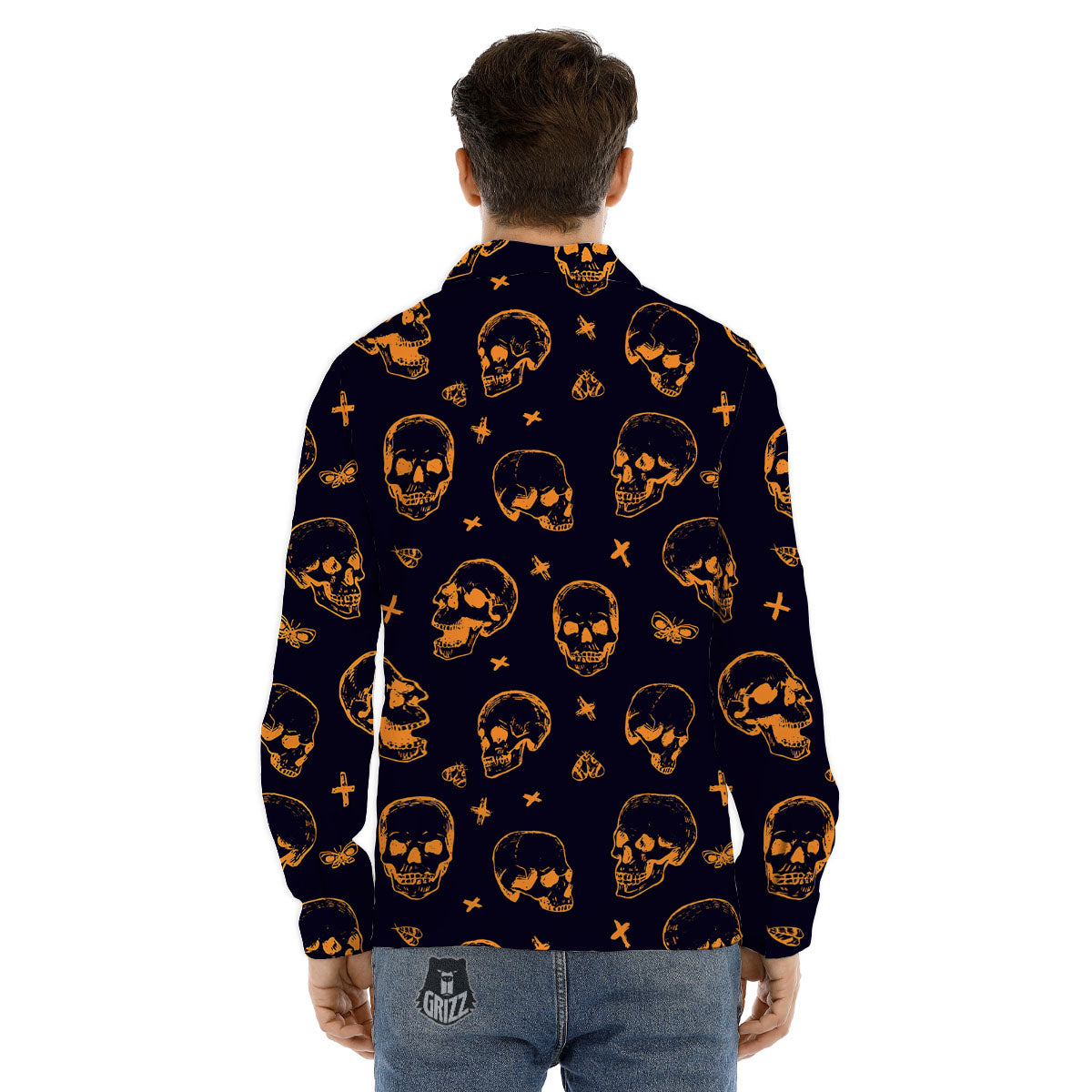 Skull Halloween Print Pattern Men's Dress Shirts-grizzshop