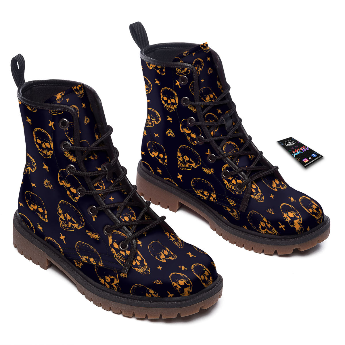 Skull Halloween Print Pattern Work Boots-grizzshop