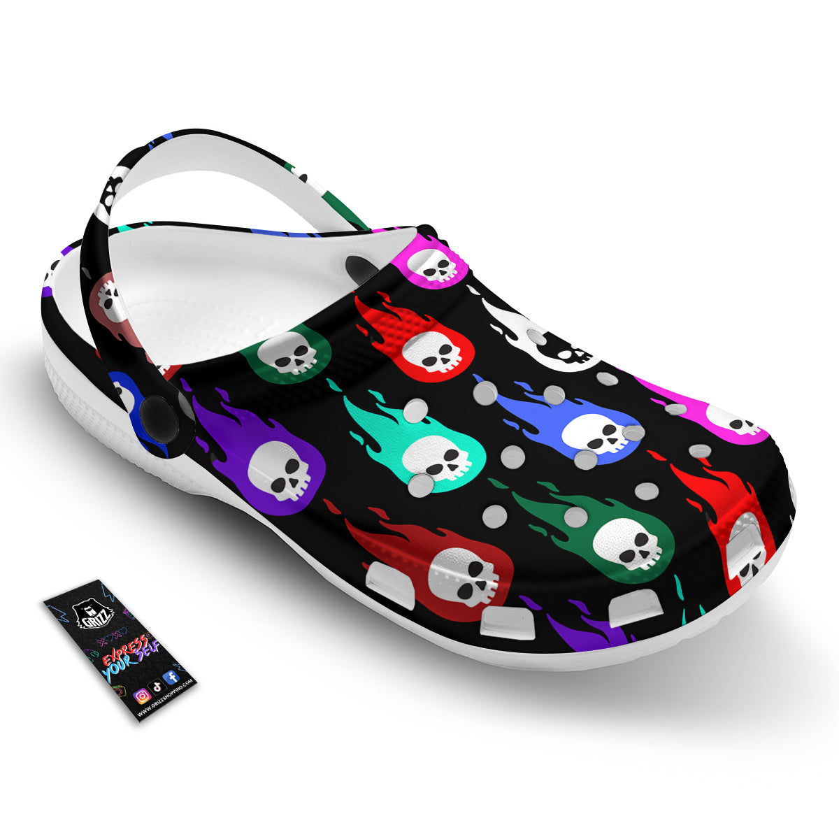 Skull Head Fire Colorful Print Pattern Clog-grizzshop