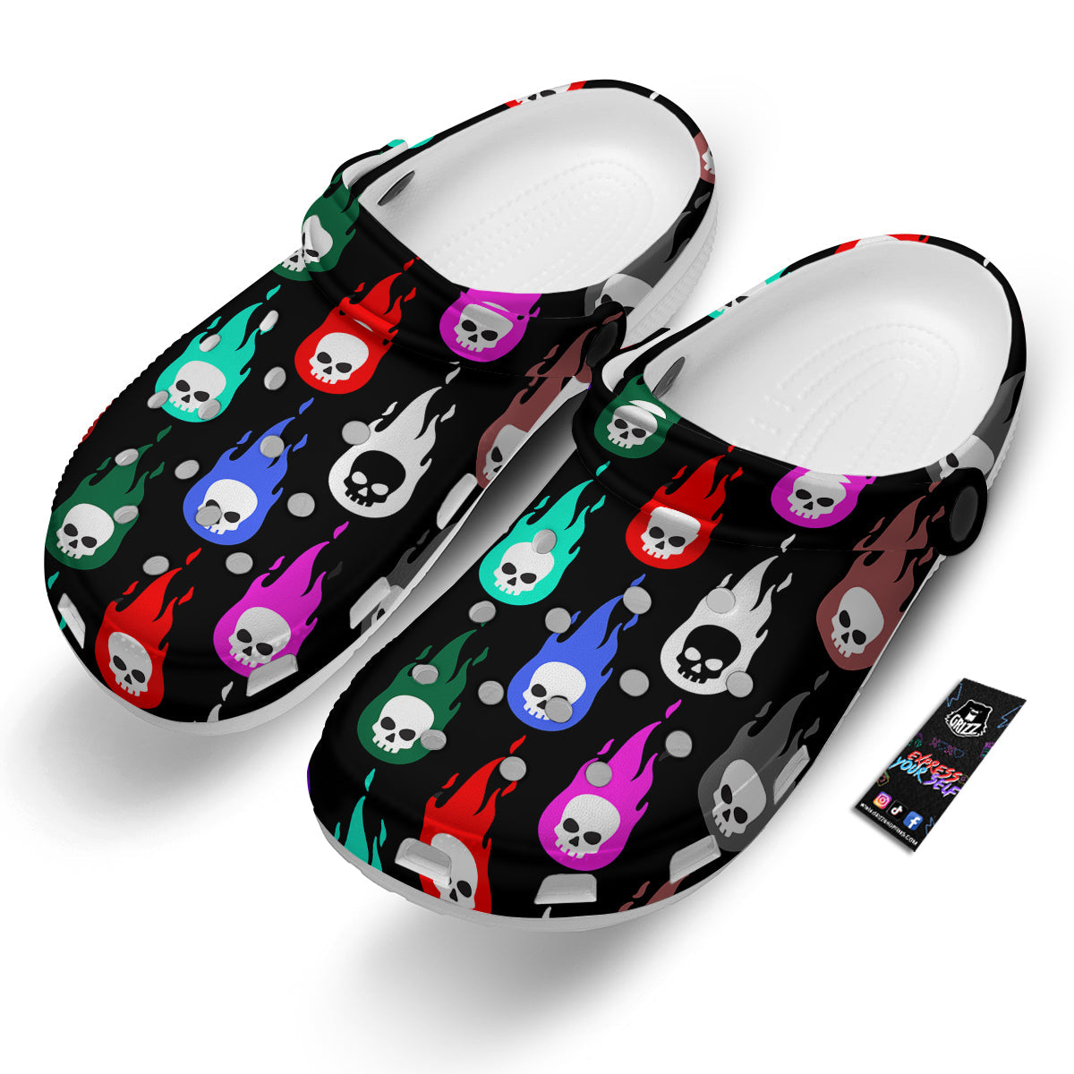 Skull Head Fire Colorful Print Pattern Clog-grizzshop