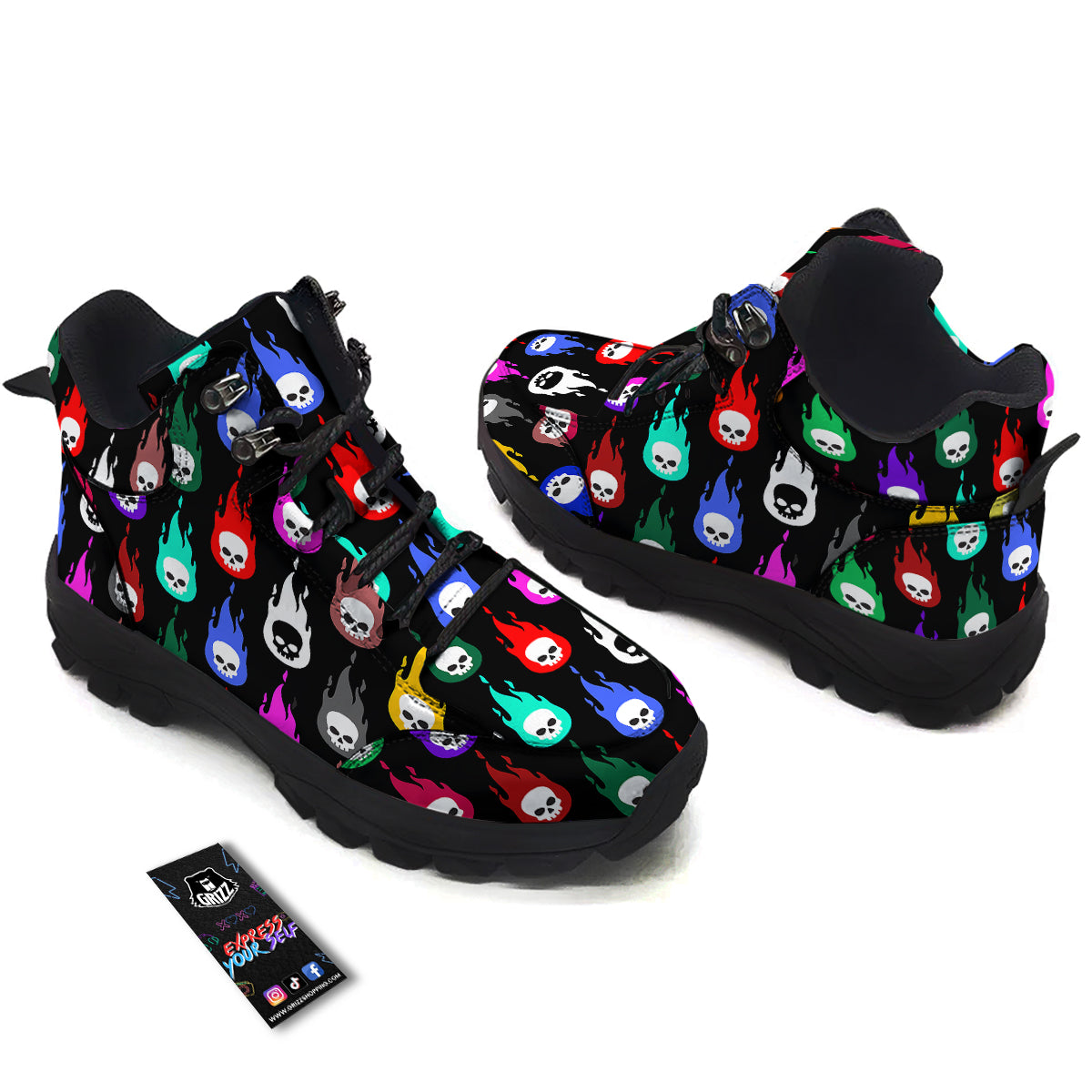 Skull Head Fire Colorful Print Pattern Hiking Shoes-grizzshop