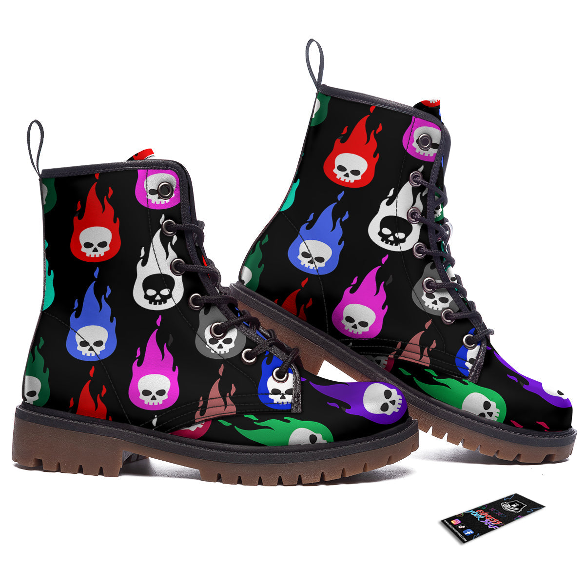 Skull Head Fire Colorful Print Pattern Work Boots-grizzshop