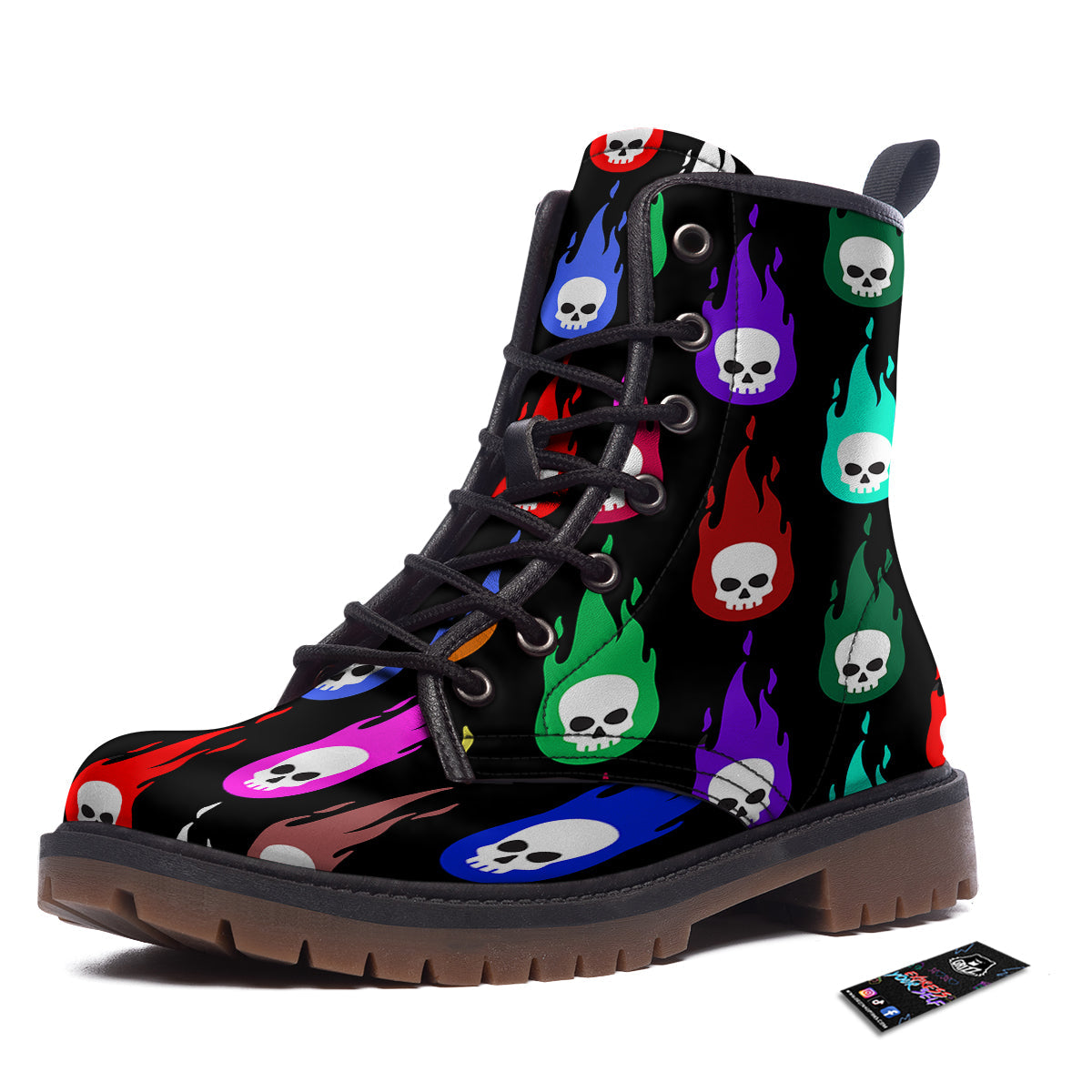 Skull Head Fire Colorful Print Pattern Work Boots-grizzshop
