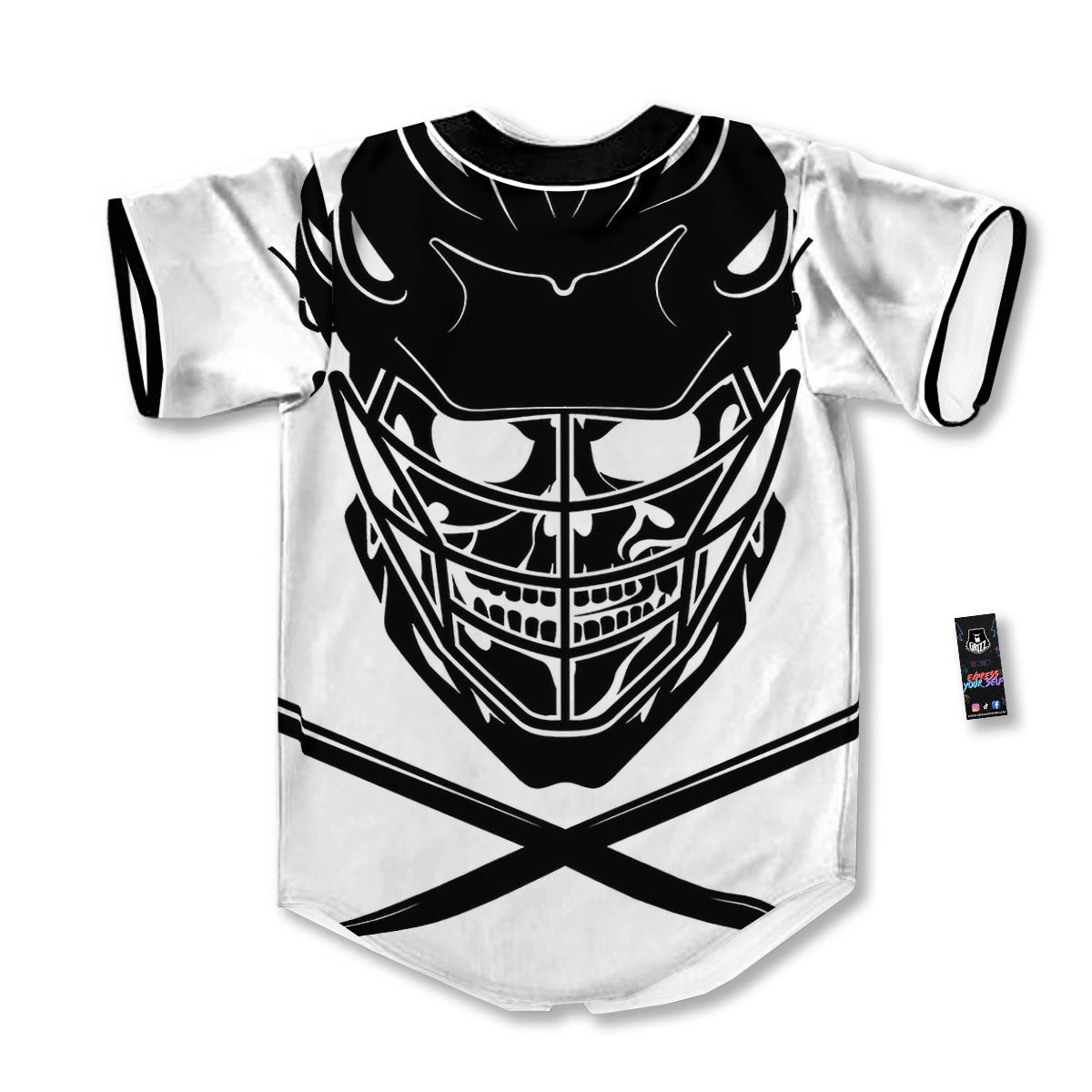 Skull Lacrosse Print Baseball Jersey-grizzshop