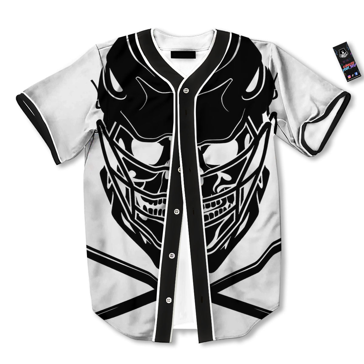 Skull Lacrosse Print Baseball Jersey-grizzshop