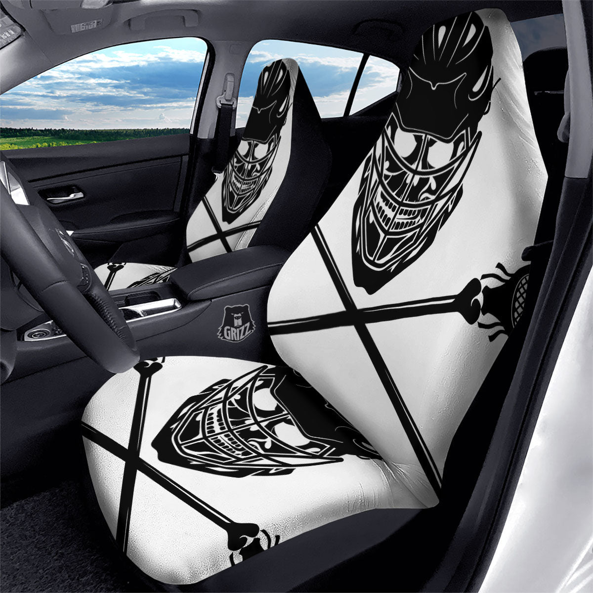 Skull Lacrosse Print Car Seat Covers-grizzshop