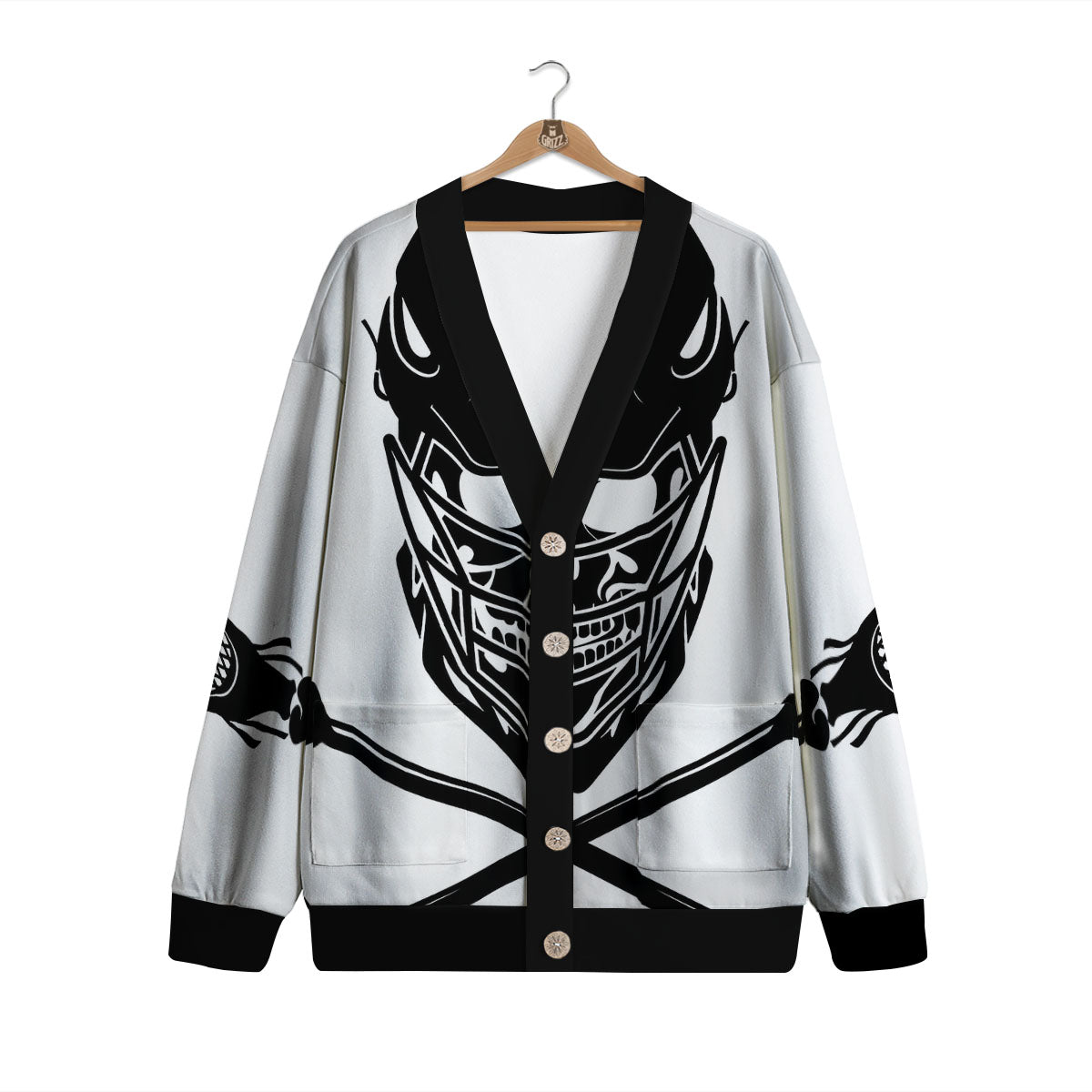 Skull Lacrosse Print Cardigan-grizzshop