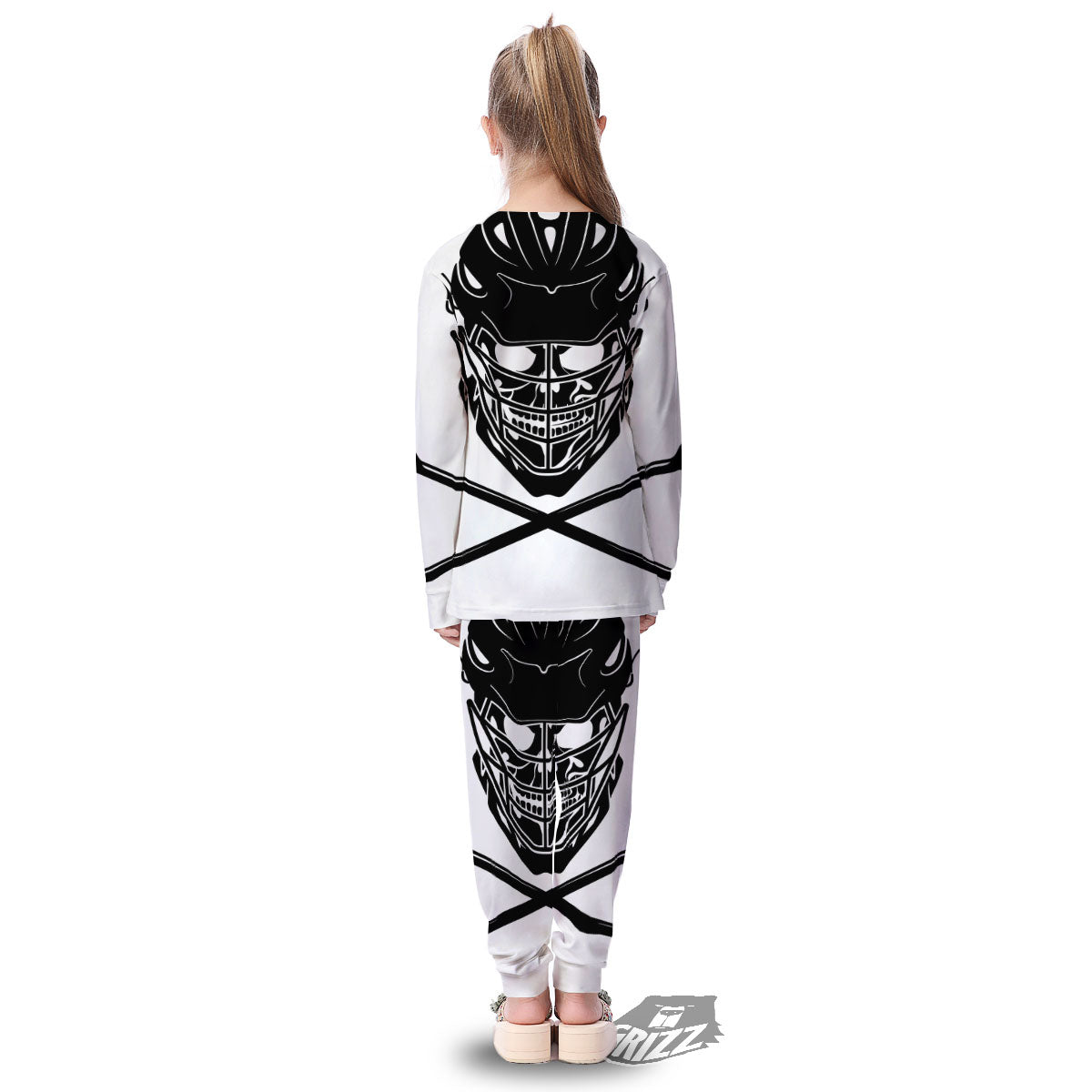 Skull Lacrosse Print Kid's Pajamas-grizzshop
