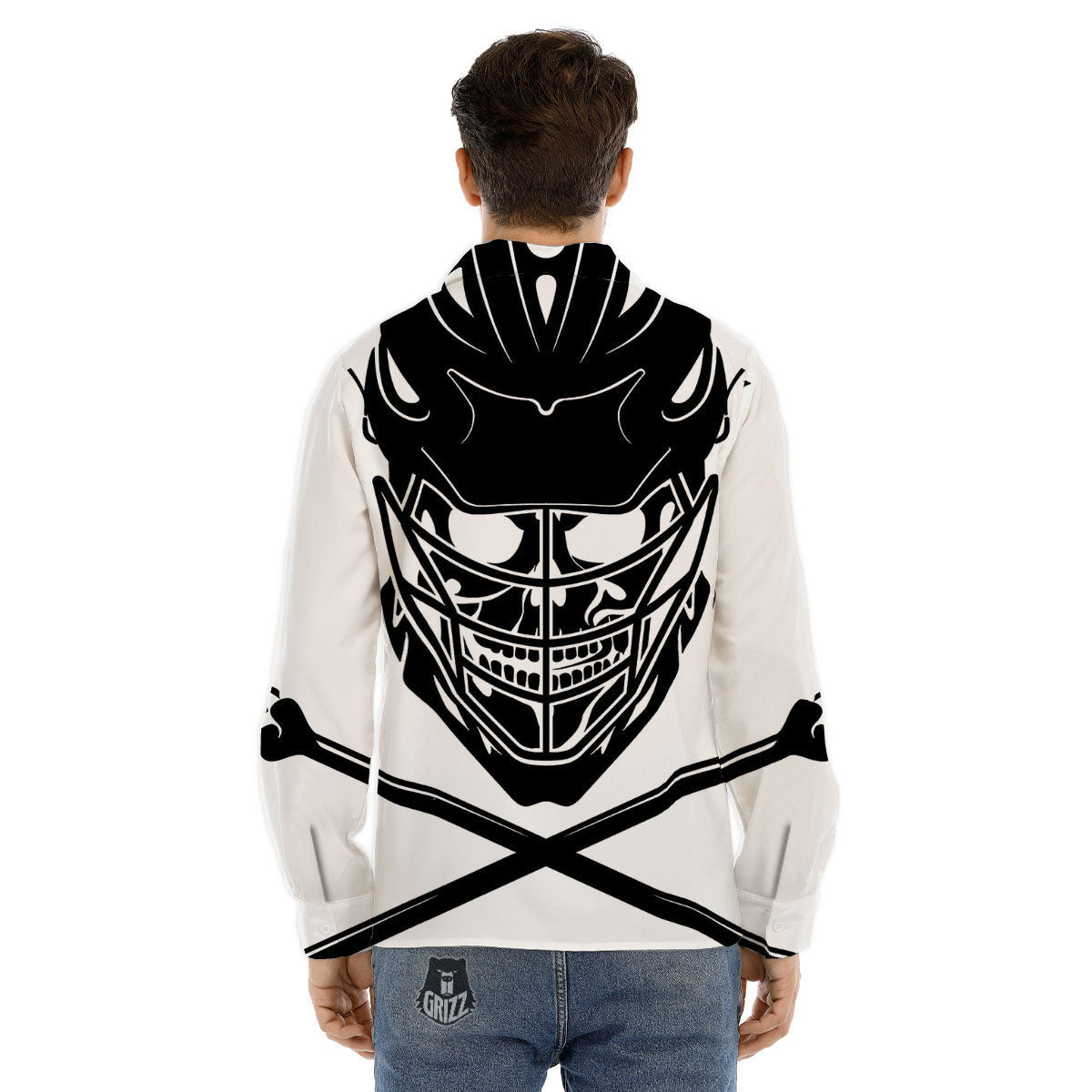 Skull Lacrosse Print Men's Dress Shirts-grizzshop