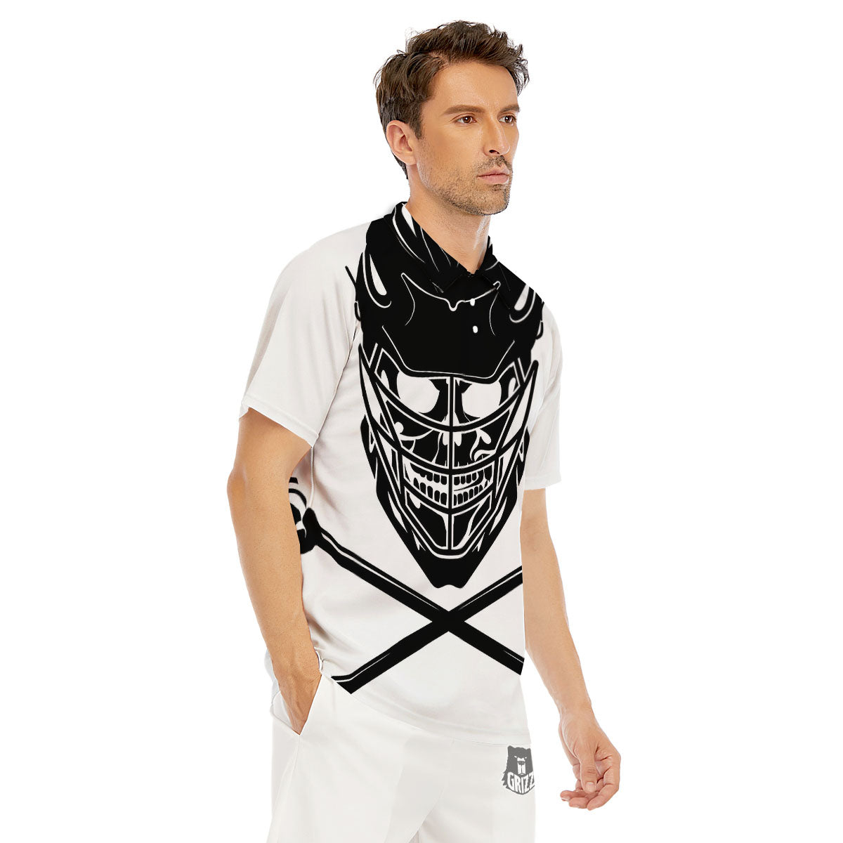 Skull Lacrosse Print Men's Golf Shirts-grizzshop