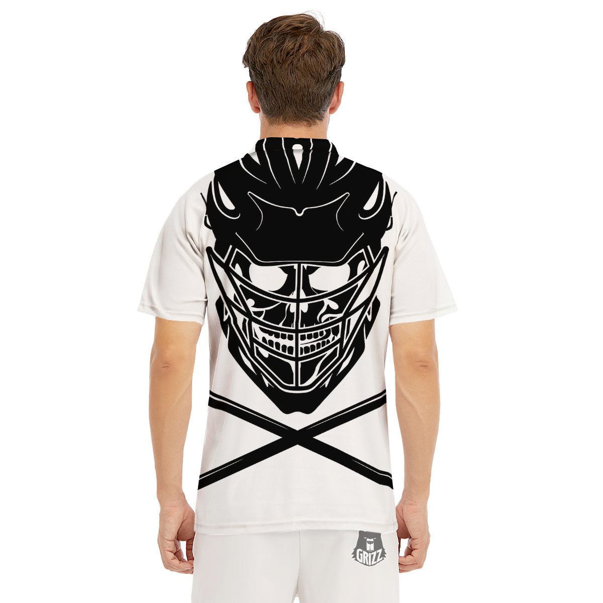 Skull Lacrosse Print Men's Golf Shirts-grizzshop