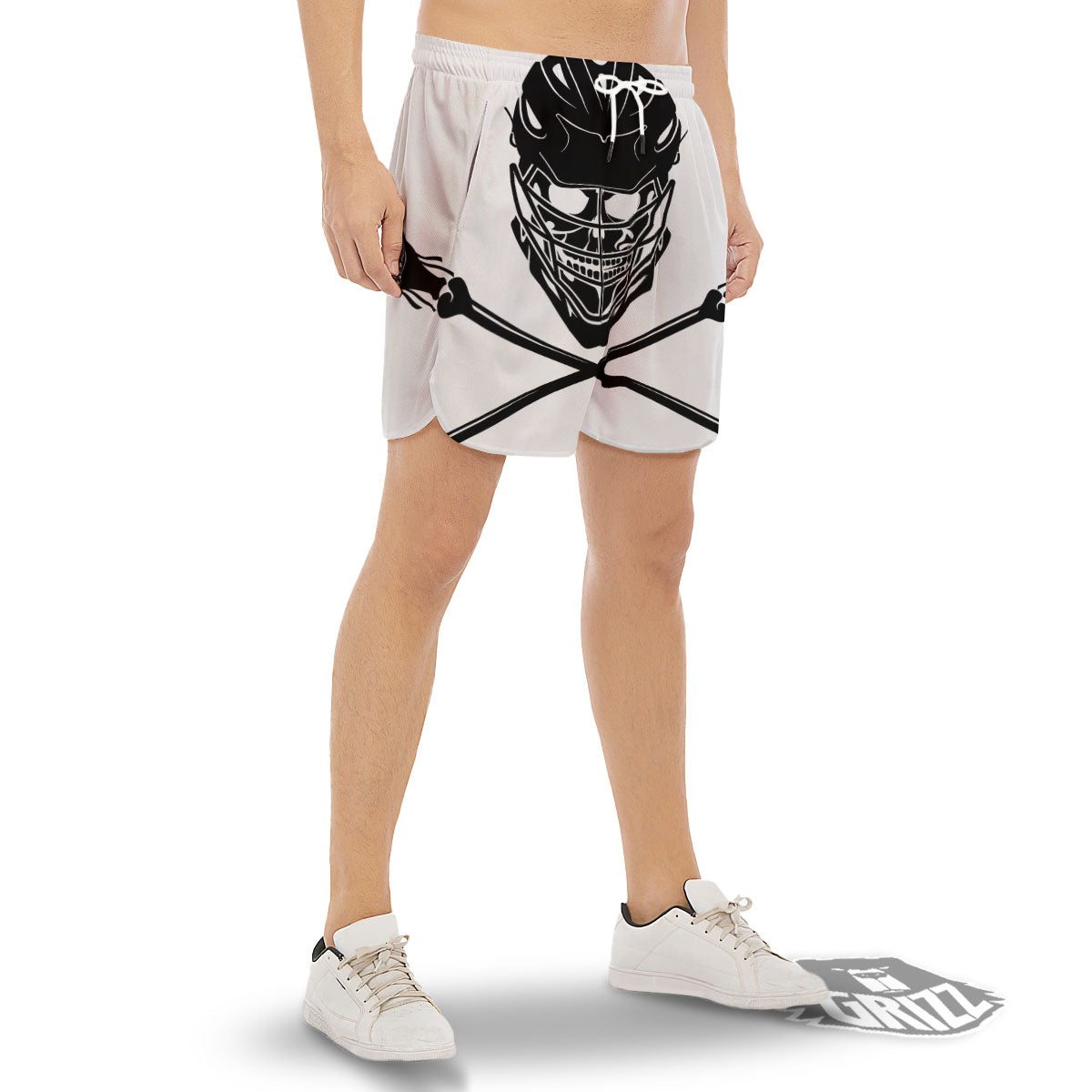 Skull Lacrosse Print Men's Gym Shorts-grizzshop
