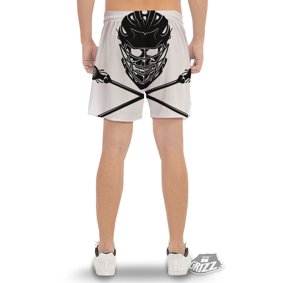 Skull Lacrosse Print Men's Gym Shorts-grizzshop