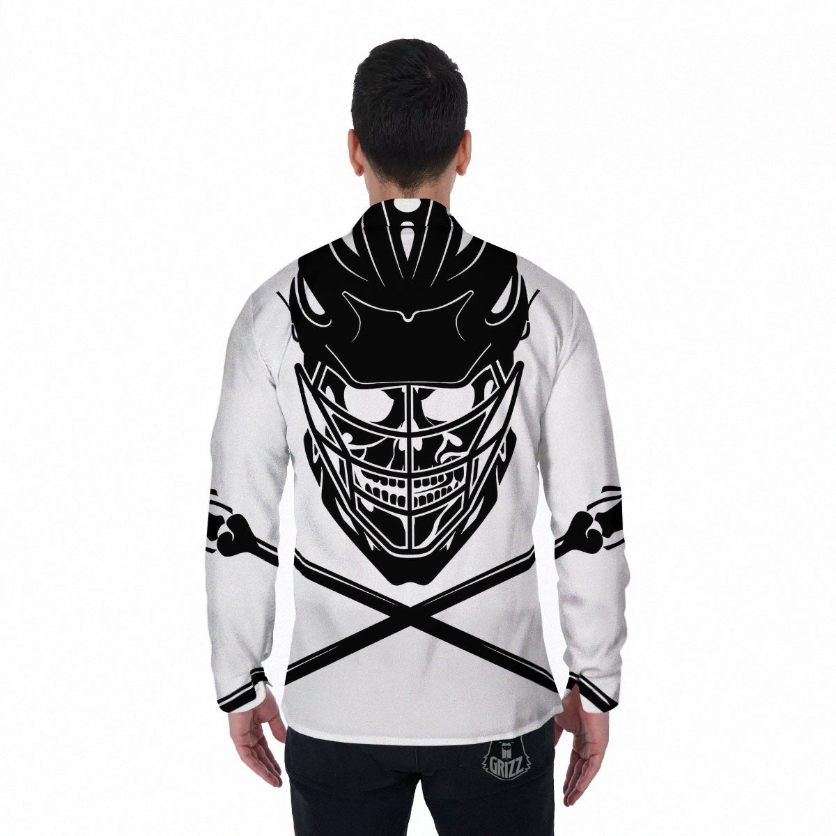 Skull Lacrosse Print Men's Long Sleeve Shirts-grizzshop
