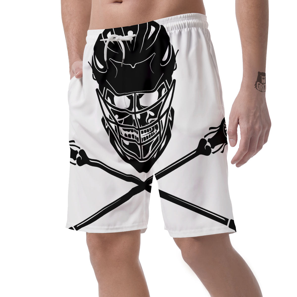 Skull Lacrosse Print Men's Shorts-grizzshop