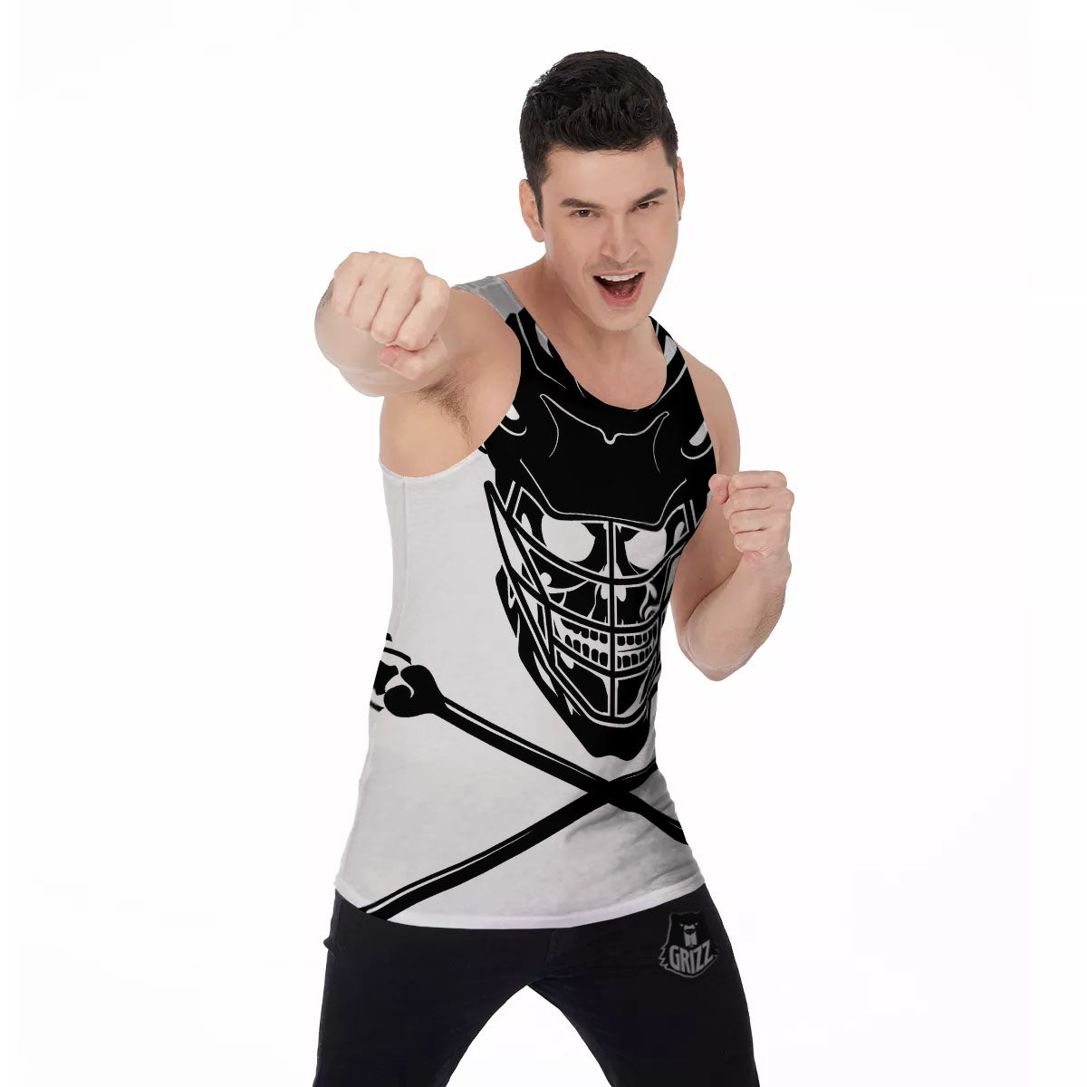 Skull Lacrosse Print Men's Tank Top-grizzshop
