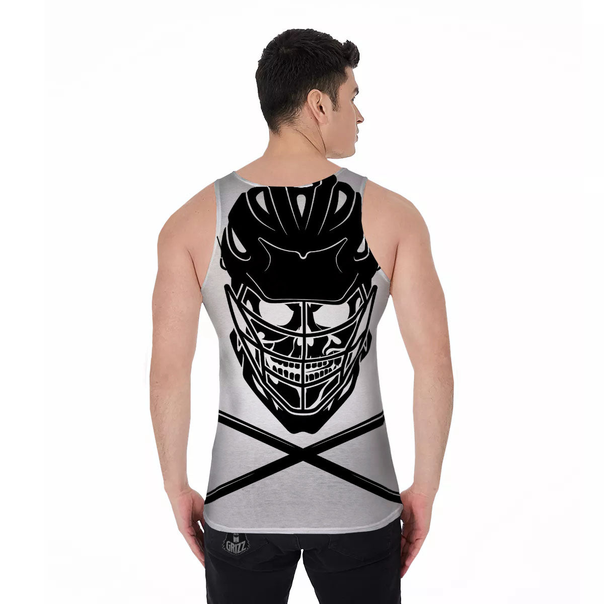 Skull Lacrosse Print Men's Tank Top-grizzshop