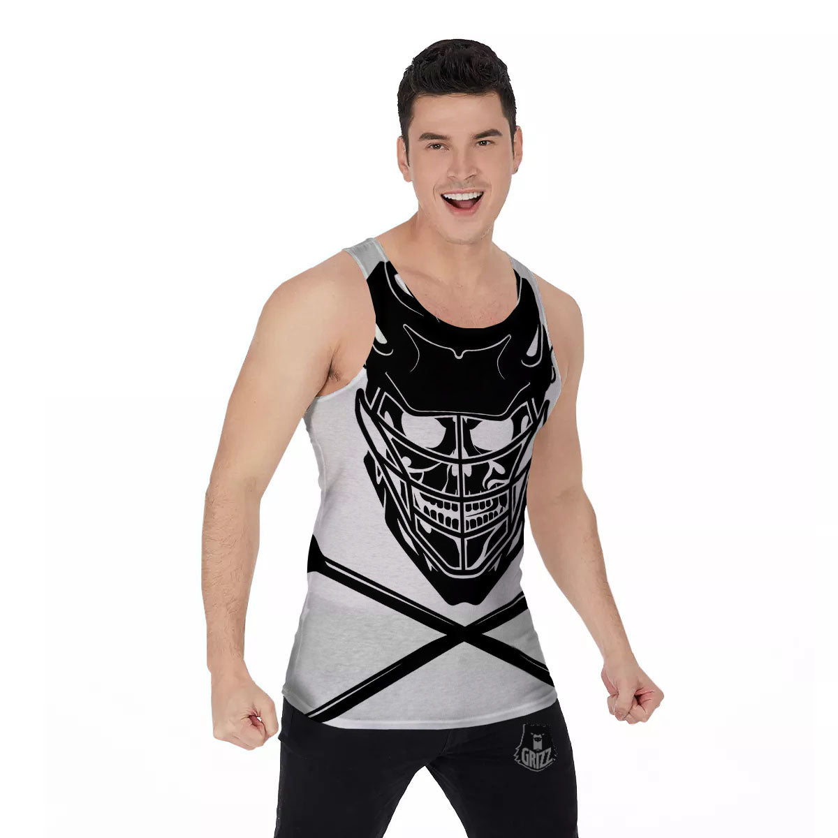 Skull Lacrosse Print Men's Tank Top-grizzshop