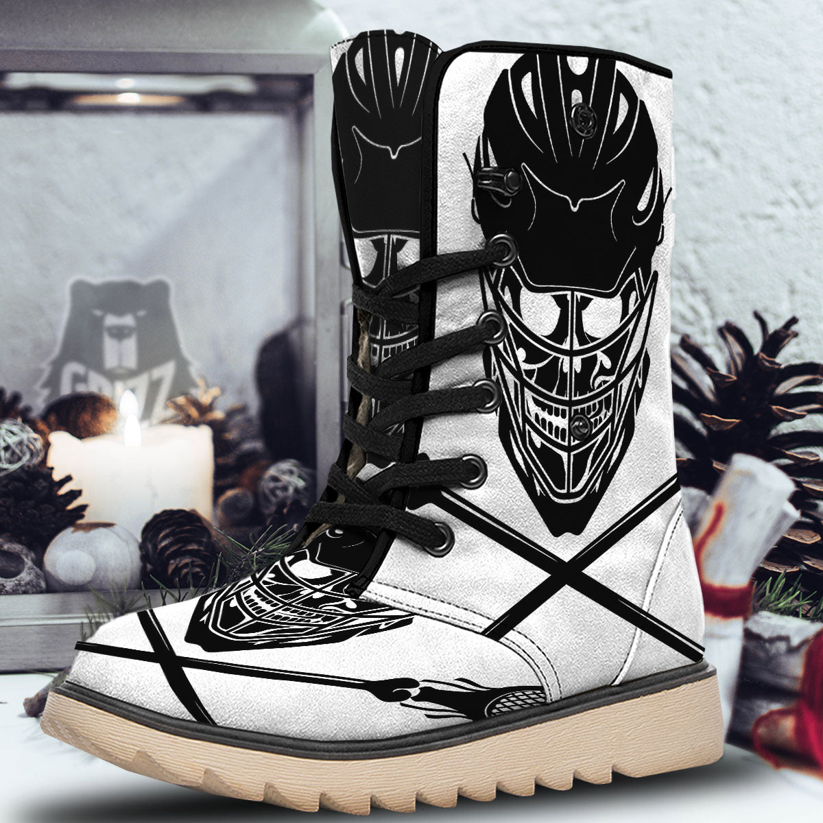 Skull Lacrosse Print Snow Boots-grizzshop