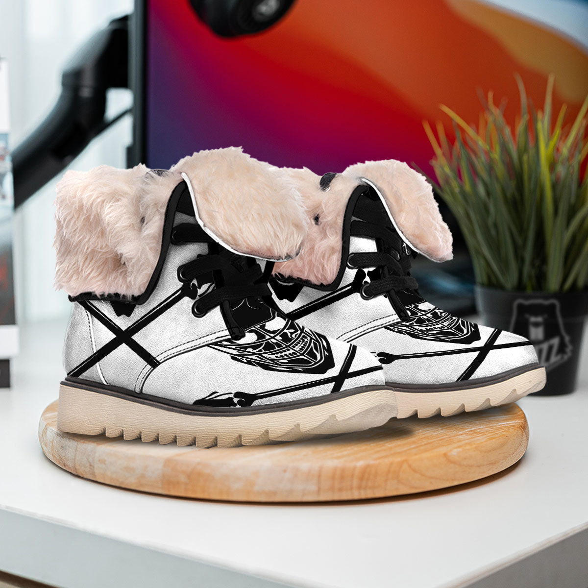 Skull Lacrosse Print Snow Boots-grizzshop