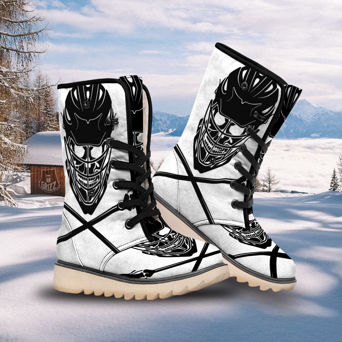 Skull Lacrosse Print Snow Boots-grizzshop