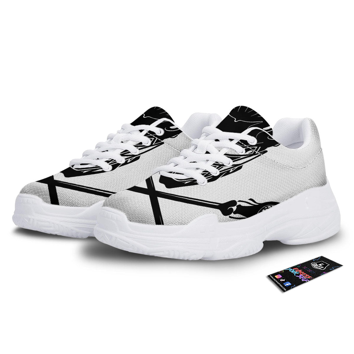 Skull Lacrosse Print White Chunky Shoes-grizzshop