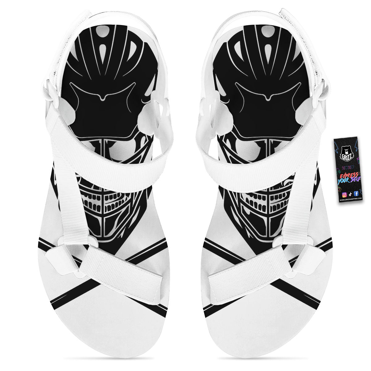 Skull Lacrosse Print White Open Toe Sandals-grizzshop