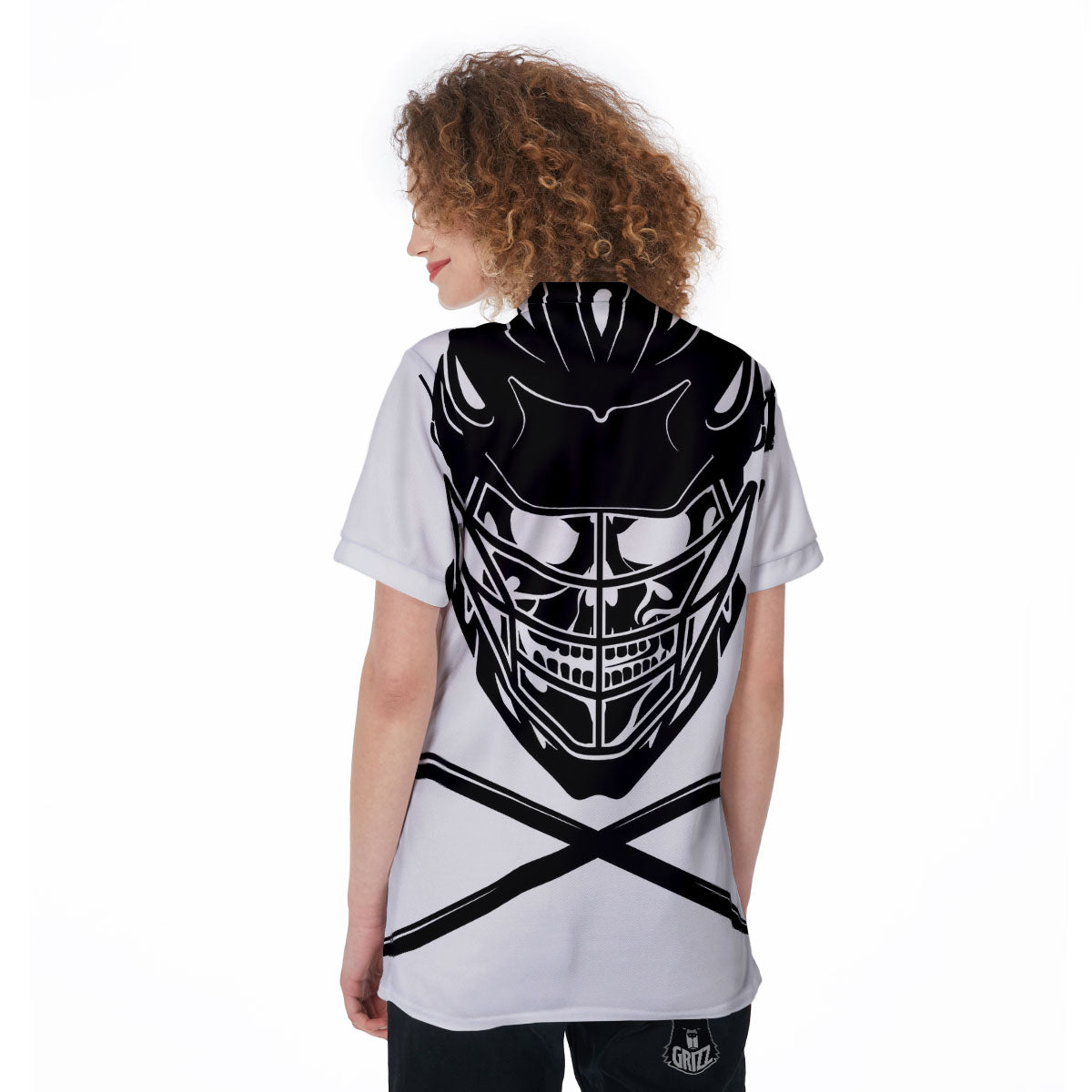 Skull Lacrosse Print Women's Golf Shirts-grizzshop
