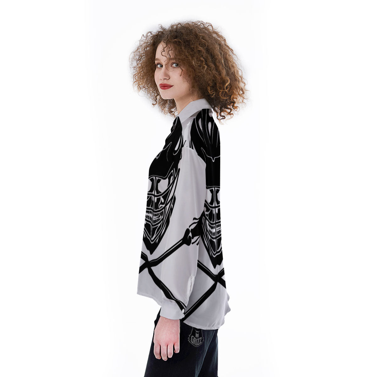 Skull Lacrosse Print Women's Long Sleeve Shirts-grizzshop